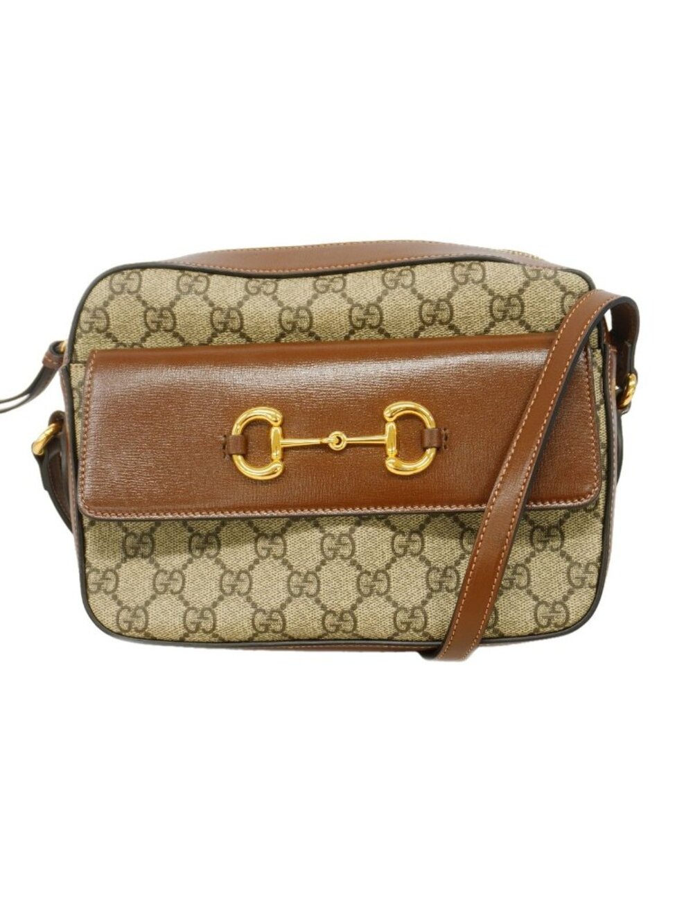 Gucci Shoulder Bag GG Supreme Horsebit Brown Gold